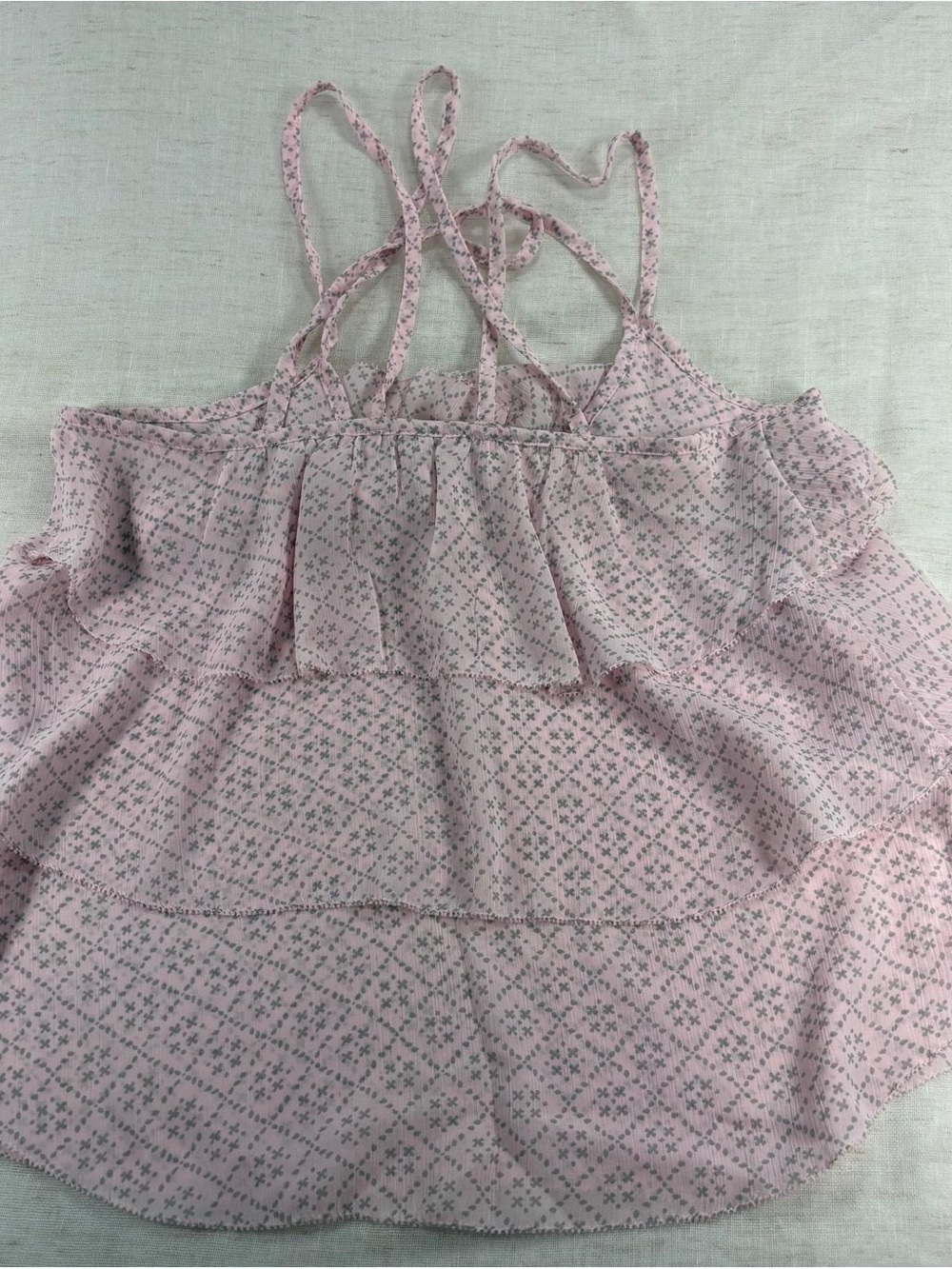 Abercrombie Pink/Gray Geometric Ruffle V-Neck Cami Tank Top Girls M